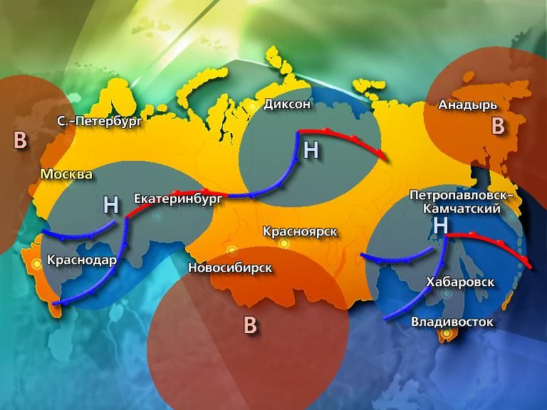 Карта погоды с циклонами