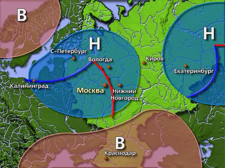 Карта погоды с циклонами